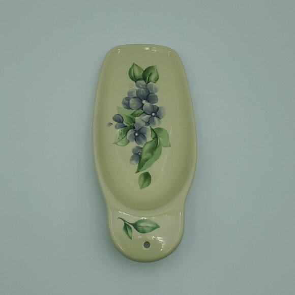 Pfaltzgraff Garden Party Spoon Rest Purple Floral Spoon Holder Violet Spoon Rest - Picture 3 of 5